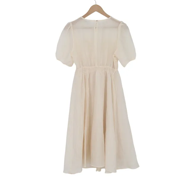 XIAOGULI Dress Womens S Sheer Puff Sleeve Smocked Waist Cream Midi Excellent - Image 6