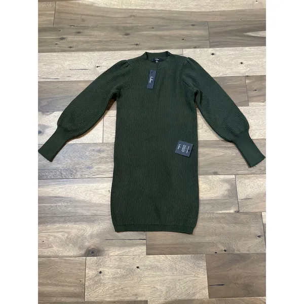 Lulus Sweater Dress Size M Olive Green Ribbed Knit Balloon Sleeve Crew Neck NWT - Image 4