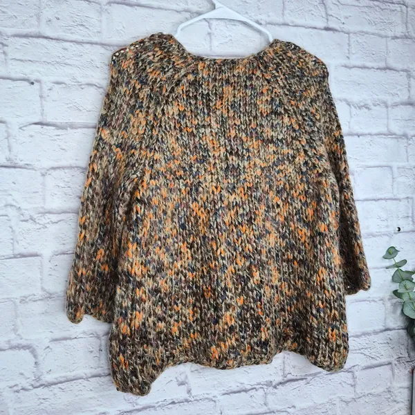 Relativity Chunky Knit Cardigan Sweater Large Mohair Alpaca Blend Brown Orange - Image 4