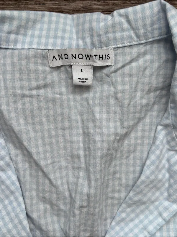 Coquette white/blue gingham button down blouse lace trim femenine minimalist - Image 3