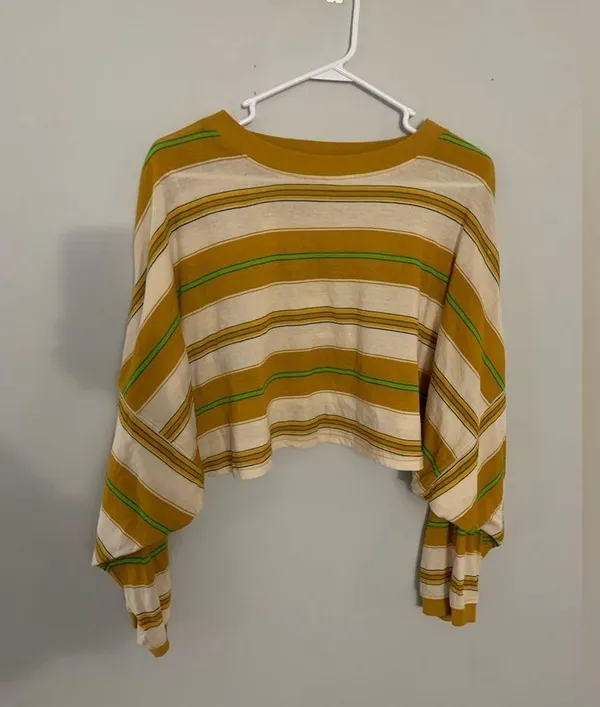 Urban Outfitters Out From Under Long Sleeve Top Crop Top Stripes Yellow Green Brown Size M - Image 2