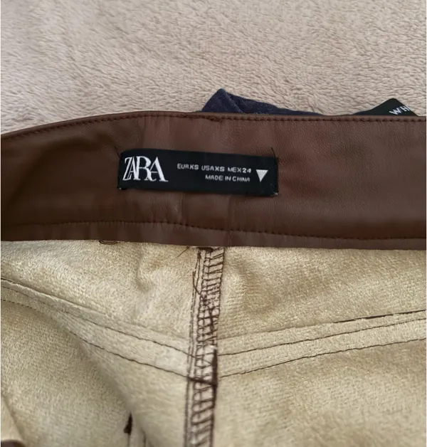 ZARA Brown Faux Leather Pants - Image 5