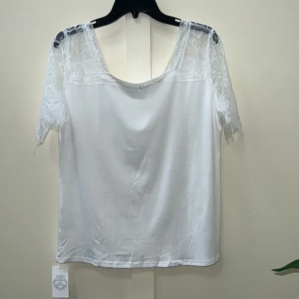 White Lace Sleeve Blouse Women Size Large Boho V Neck Summer Top NWT - Image 5