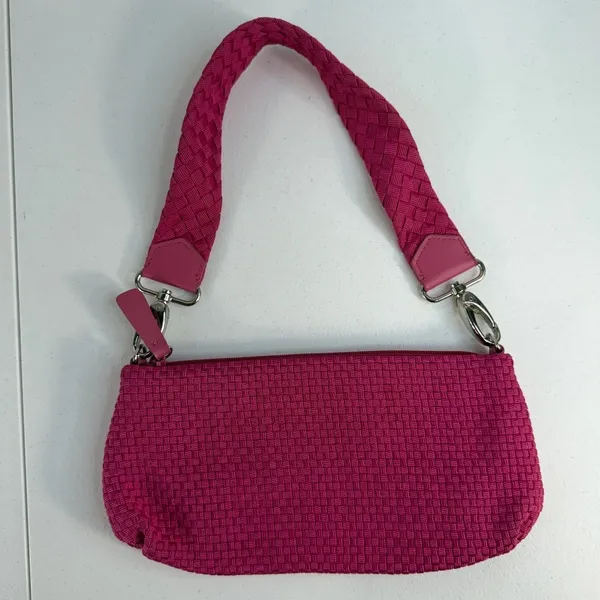 Vtg Y2K The Sak Small Pink Woven Shoulder Bag‎ Silver Zipper Femme Twee Crochet - Image 4