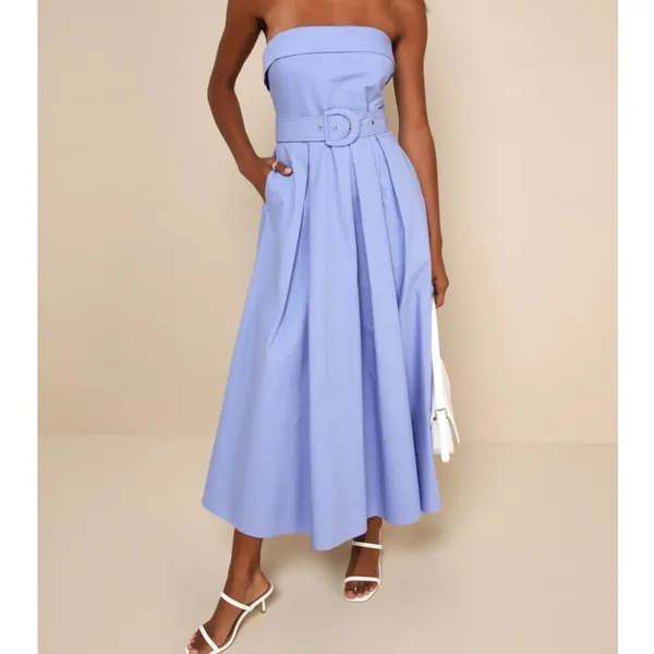 NEW Lulus Trendsetting Choice Periwinkle Strapless A-Line Midi Dress Medium - Image 4