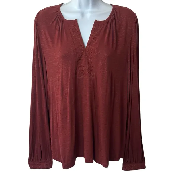 NEW Democracy Rust Embroidered Peasant‎ Blouse Boho Garden Lagenlook Feminine L - Image 2