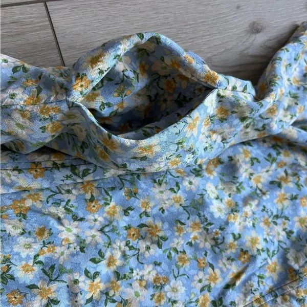 Hem & Thread NWT Peony Floral Ruffle Mini Dress Blue and Yellow Linen Size Small - Image 14