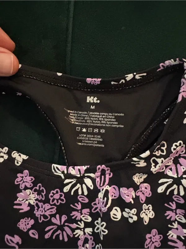 knix‎ Black Floral High-Neck Swim Set with Pink & White Flowers - Image 3