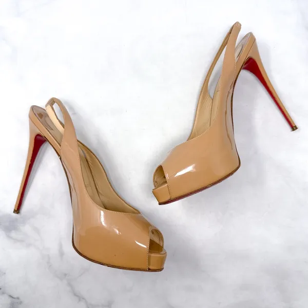 Christian Louboutin Private Number 120 Patent Leather Slingback Platform Heels - Image 7