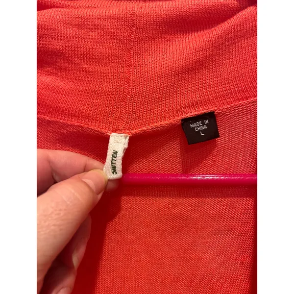 Smitten Womens Coral‎ Orange Linen Rayon Blend Open Front Cardigan Sweater Large - Image 2
