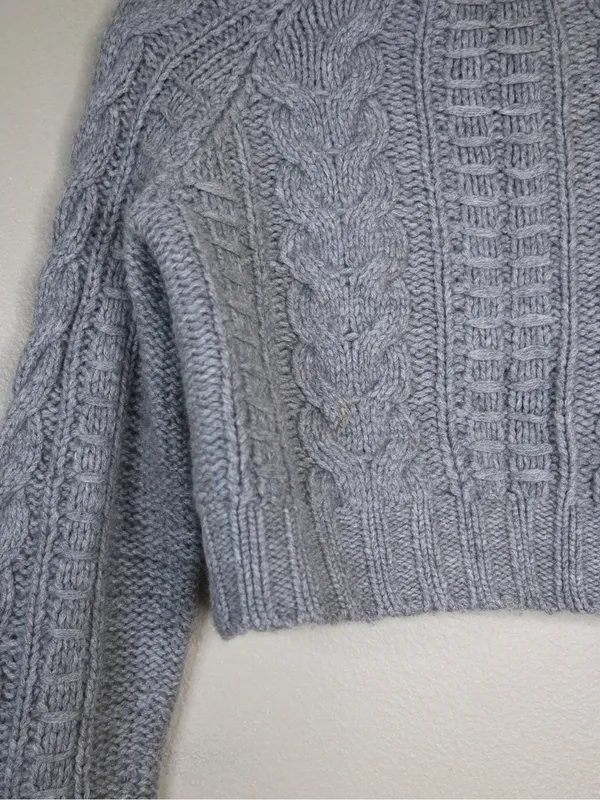 Design History Women's L Pure Cashmere Gray Cable-Knit Cropped Cardigan - Image 7