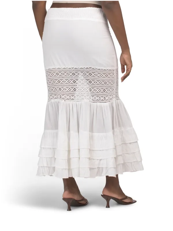 SOLITAIRE Tiered Skirt With Sheer Lace Details - Image 2