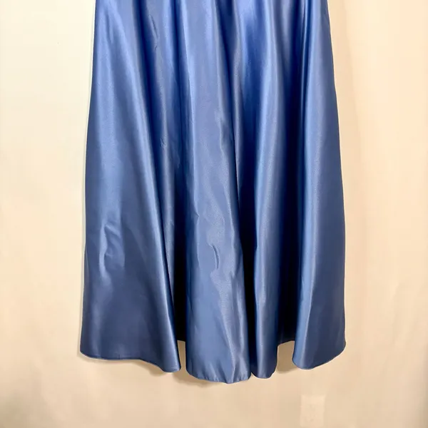 Miss Veil Satin Tea Length Dress Double V Neck Bow Detail Pockets NWT Blue Small - Image 3