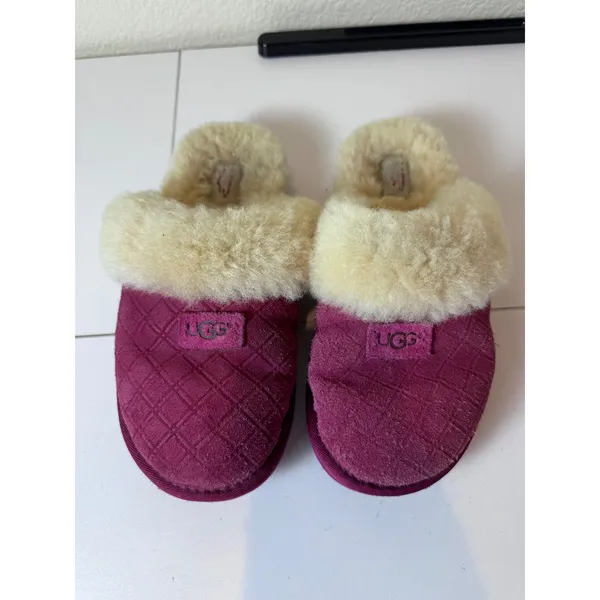 UGG Coquette Quilted Suede Slippers Womens 7 Berry Pink Shearling Lined‎ Cozy - Image 2