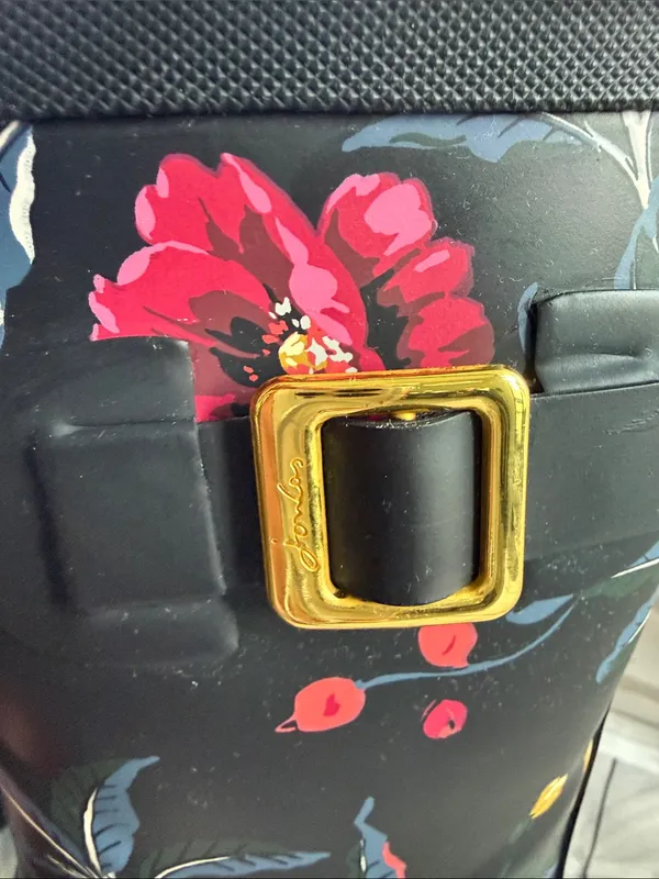 Joules Black Floral Waterproof Women's Rain Boots with Gold Buckle - Image 11