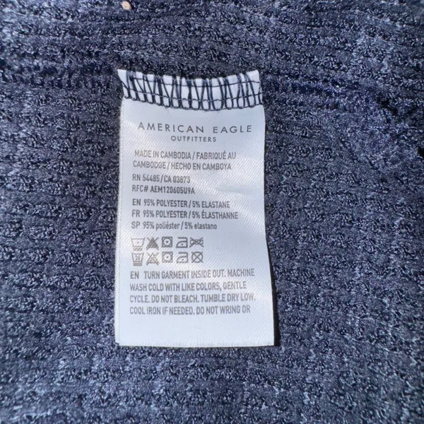 American‎ Eagle Outfitters Navy Blue Waffle Knit Long Sleeve Top Women's S - Image 6