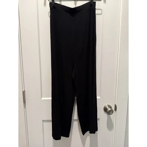 Free People Beach Pants Women's Small Black Cropped Pull On Ribbed Wide-Leg Knit - Image 3