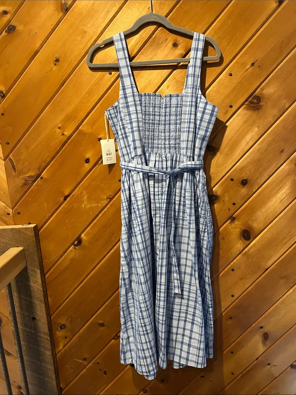 Free Assembly blue plaid Sleeveless Belted Cotton Midi Dress NWT - Image 8