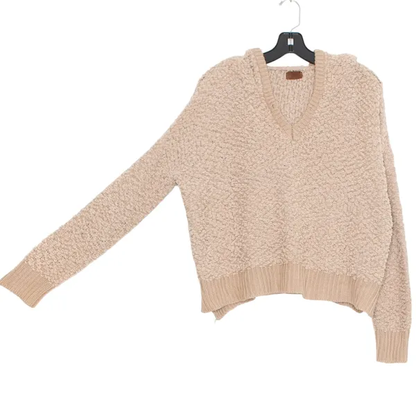 POL Oversized Popcorn Knit Hoodie Sweater Cozy Brown Medium Coastal Quiet Luxury - Image 7