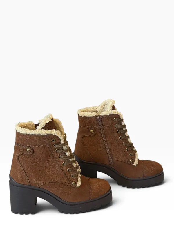 JEFFREY CAMPBELL Scaveng Sh Leather Boot Faux Shearling Lining Brown 8.5 - Image 4