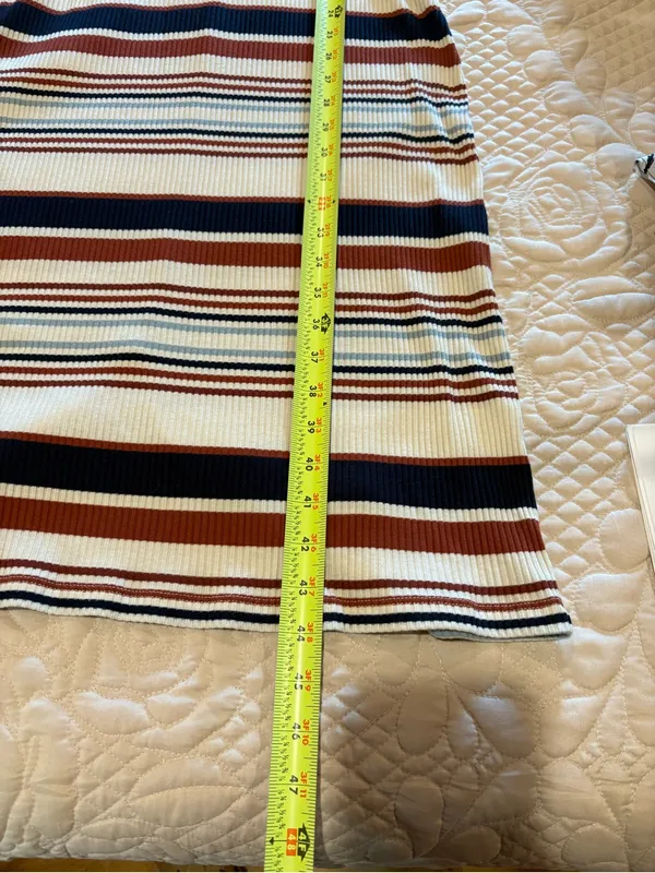 Madewell multi-color striped ribbed midi dress rust navy cream light blue Wmns L - Image 10