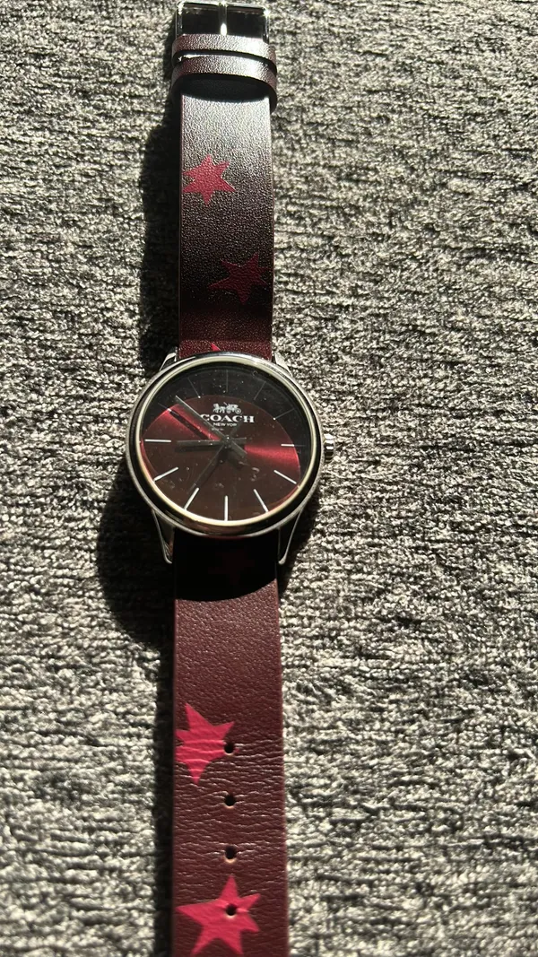 Coach Watch Burgundy and Silver Leather Band - Image 3