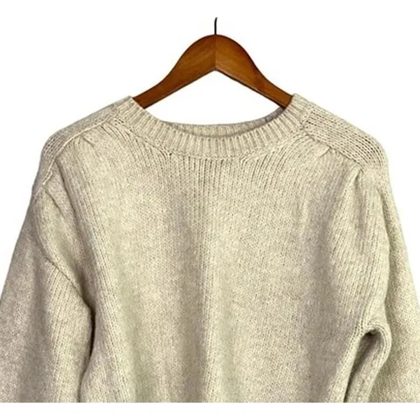 ZARA Cropped Ribbed Hems Long Sleeve Crew Neck Chunky Knit Sweater Small Cream - Image 3