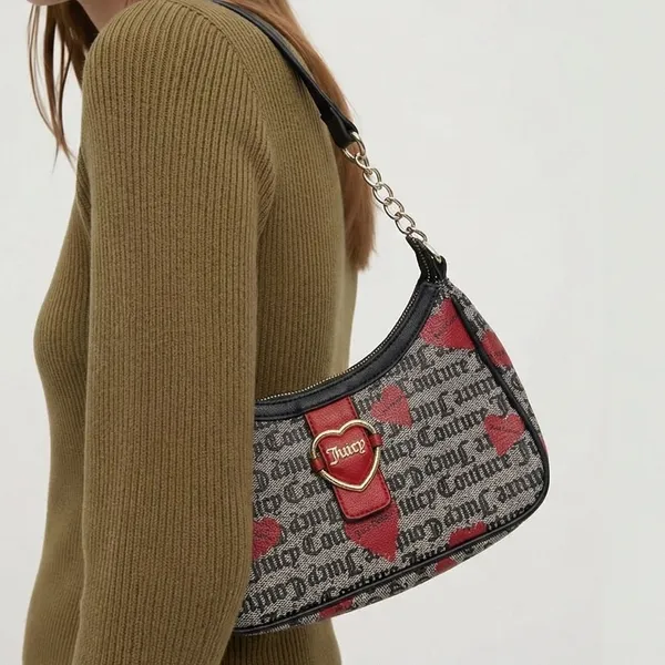 VTG Vibe Juicy Couture Heart Monogram Shoulder Bag Goth Y2K 90s Grunge McBling - Image 9