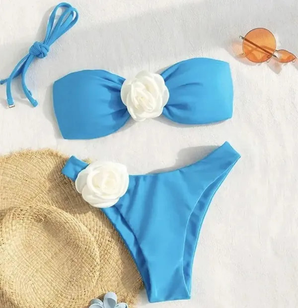 NEW BLUE FLOWERED BIKINI SET MEDIUM - Image 2