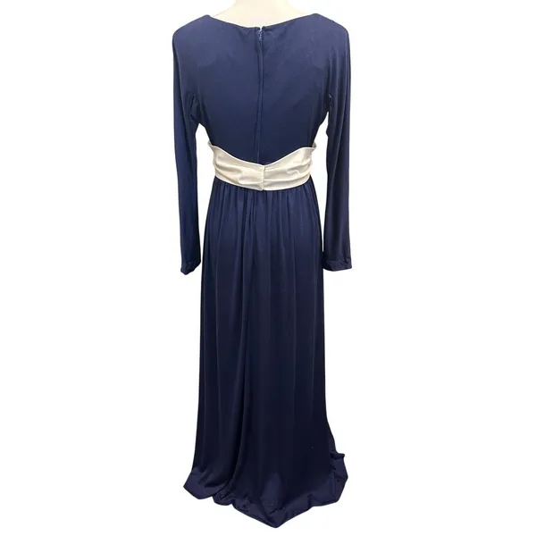 VTG‎ 70s Blue Bucolic Maxi Dress Bow Accent Boho Hippie Victorian Edwardian XS - Image 4