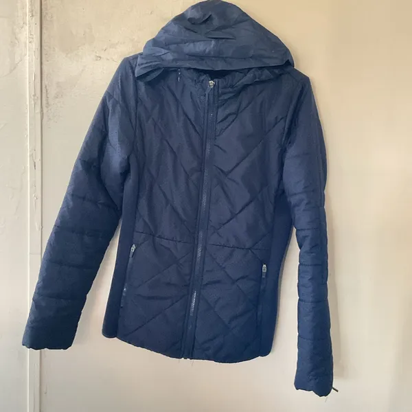 Fabletics Navy Blue Quilted Jacket Hooded Zip Front Athletic Coat Size S - Image 5
