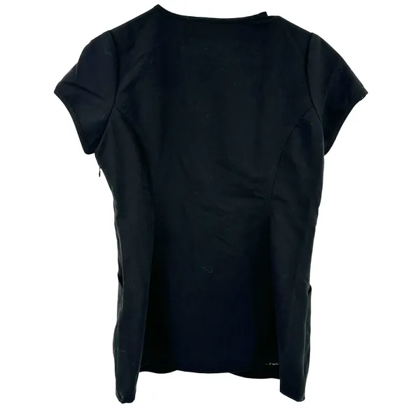 Jaanuu Size Small Short Sleeve Scrub Top Shirt‎ Black Pockets Zip V Neck Fitted - Image 2