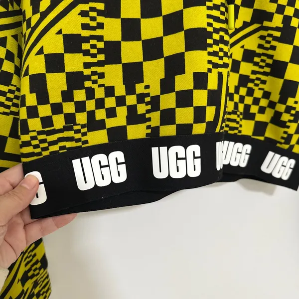 UGG RTW | Woman's Mallory Checkerboard Neon Green Black‎ Cropped Hoodie, Size M - Image 5
