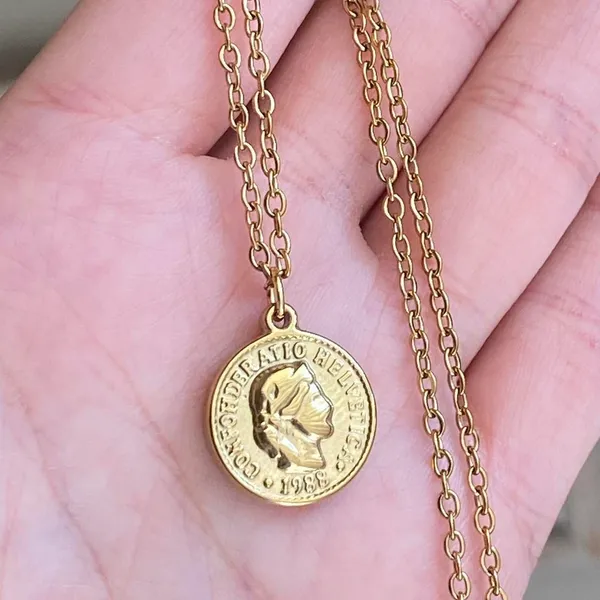 Handmade fully gold tone stainless steel antique vintage chic style coin necklace✨ - Image 6