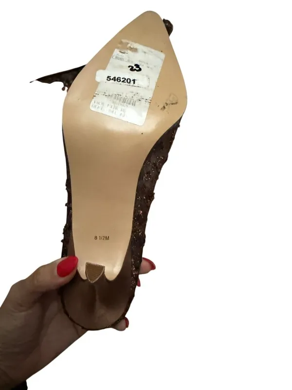 LORD & TAYLOR Brown Embellished Beaded Floral Heels Size 8.5 - Image 5