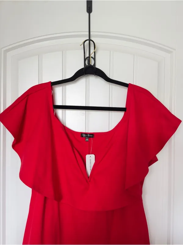 Curvy Sense Flutter Sleeves 3X‎ Classic Bodycon Cocktail Ruffle Neckline Dress - Image 3