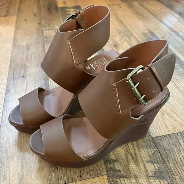 Bull Boxer Strappy Wedge Platform Heels Brown Size 8 - Image 4