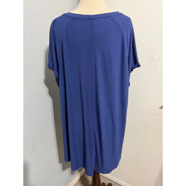 Ava & Viv Womens 3X T-Shirt Cobalt Blue V-Neck Slub Knit High-Low Cuffed Comfort - Image 2