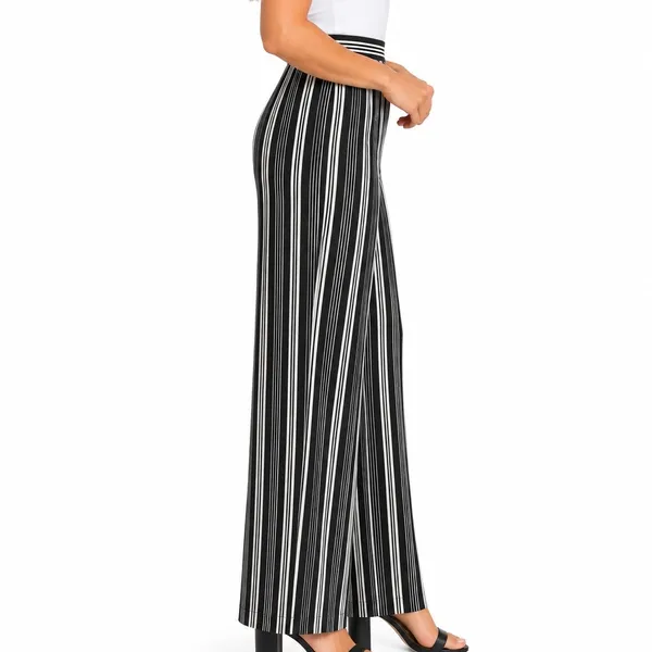 Goldie Women’s Medium Black White Striped Wide Leg Pull-On Pants 33” Inseam - Image 3