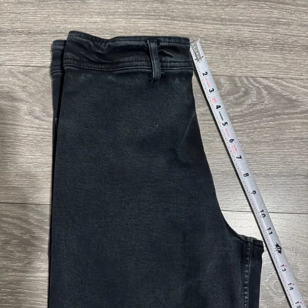 Washed Black High Rise Wide Leg Raw Hem‎ Jeans Patch Pockets 26W L28 Bohemian - Image 4