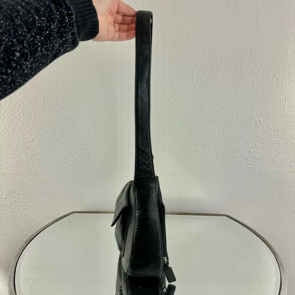 FOSSIL Vintage 90s Y2K Black Leather Edgy Grunge Moto Small Shoulder Bag Purse - Image 6