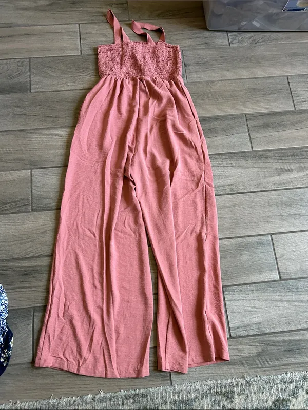 Smocked Strap Wide-Leg Jumpsuit - Pink - Image 4