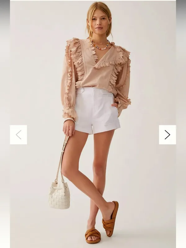 Anthropologie Maeve Colette Sailor High-Rise Shorts White Size 8 - Image 3