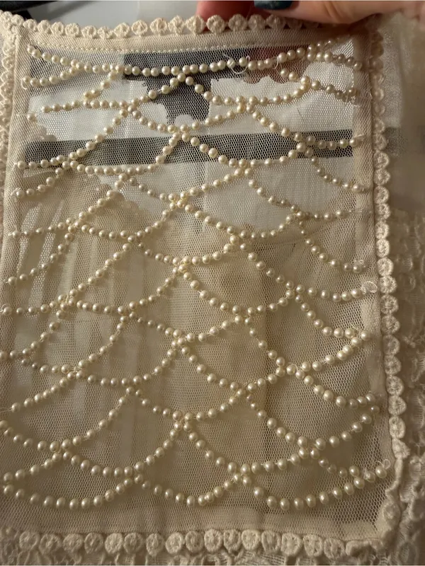 Let Me Be for Anthropologie Cream Lace & Pleated Short-Sleeve Top - Image 2