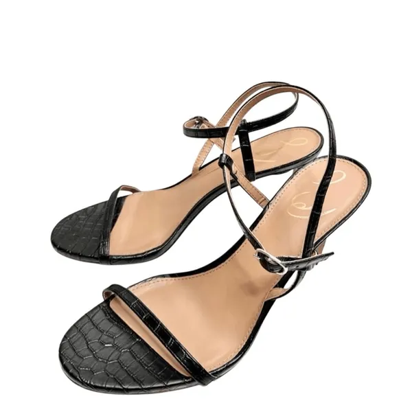 Sam‎ Edelman Sandals Size 9.5 Black Croc Embossed Dara Open Toe Ankle Strap - Image 2
