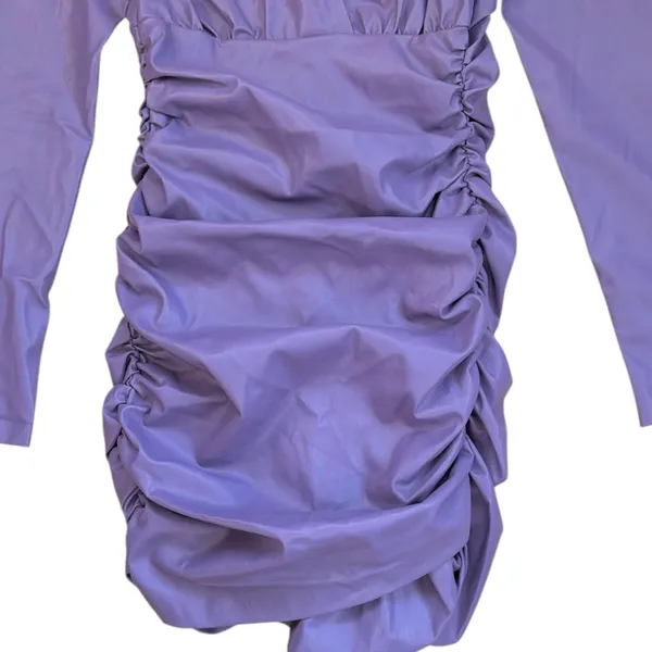 NWT Zara Faux Leather Ruched V Neck Dress Purple Size Small - Image 4