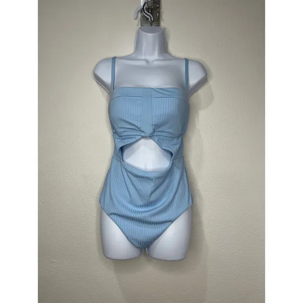 Sanctuary Swim Womens XL Blue Ribbed Cutout One Piece Swimsuit New‎ - Image 3
