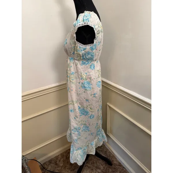 Vintage Handmade Cotton Floral Nightgown Dress Cottagecore Empire Waist Midi - Image 5