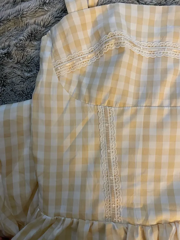 GINGHAM yellow summer corset laced midi dress with pockets - Image 2