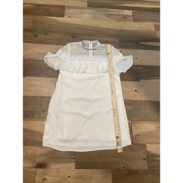 Express Dress Cream Lace Mock Neck Ruffle Feminine Size L - Image 6
